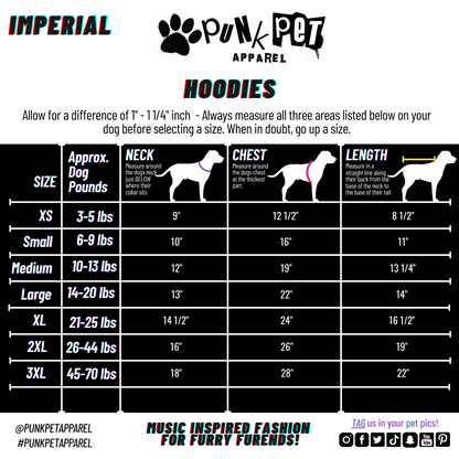 Punk Pet Apparel Size Chart Canada Hoodie Imperial