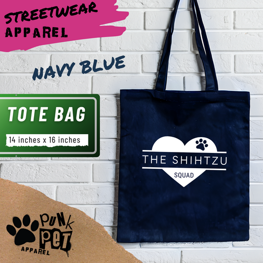 The ShihTzu Squad! - Navy - Tote Bag - 14 x 16 inches