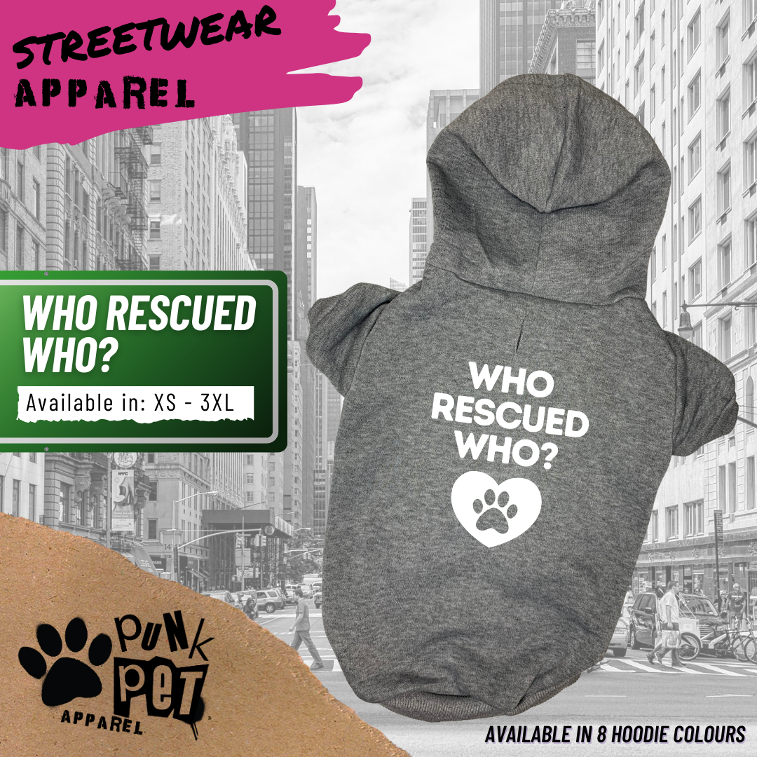 Punk Pet Apparel Who Rescued Who? Hoodie Grey
