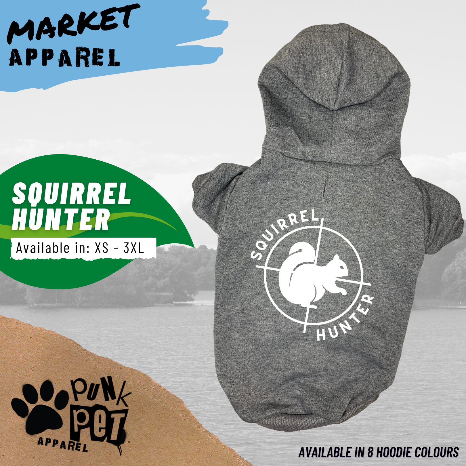 Squirrel Hunter Dog Hoodie Grey