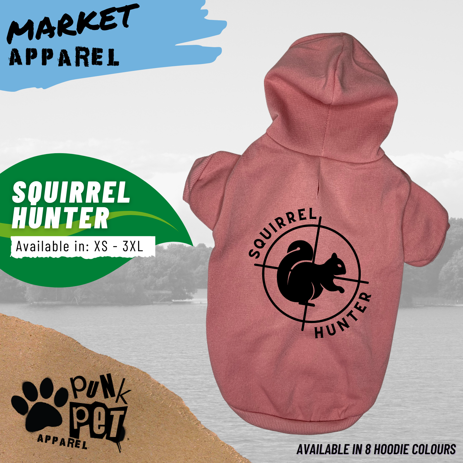 Squirrel Hunter Dog Hoodie Light Pink