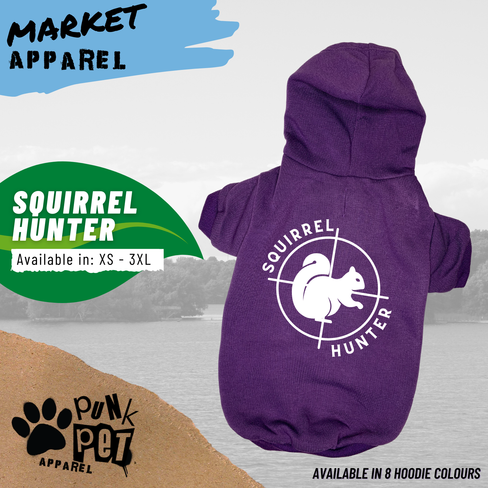 Squirrel Hunter Dog Hoodie Sky Purple