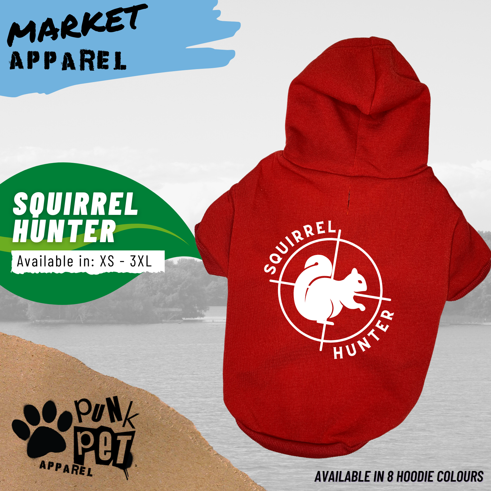 Squirrel Hunter Dog Hoodie Red