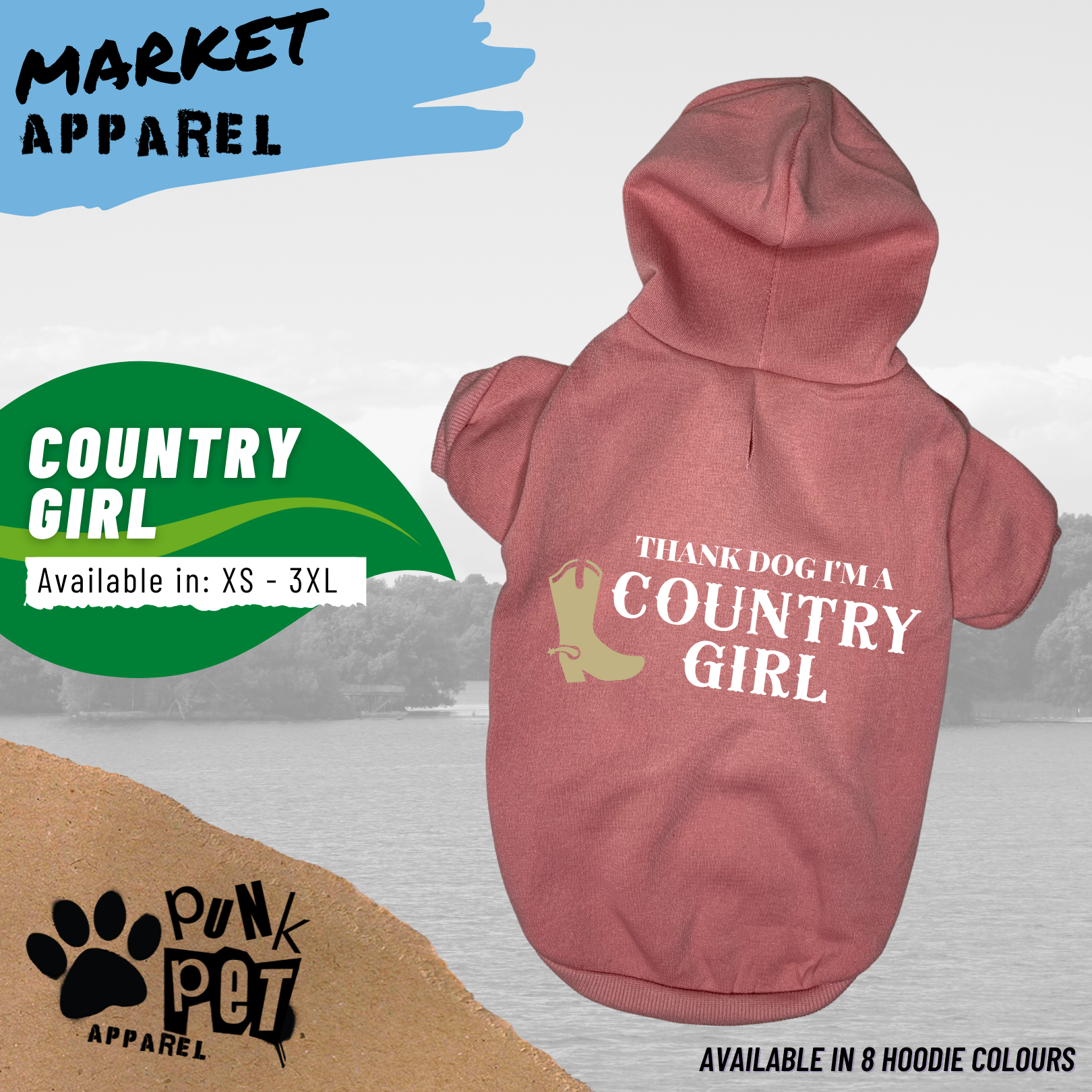 Thank Dog I'm A Country Girl Dog Hoodie Light Pink