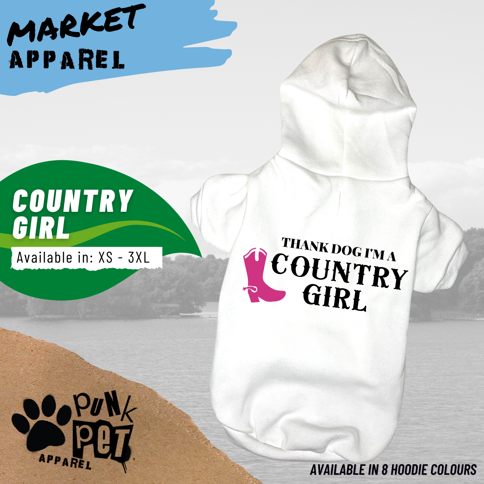 Thank Dog I'm A Country Girl Dog Hoodie White